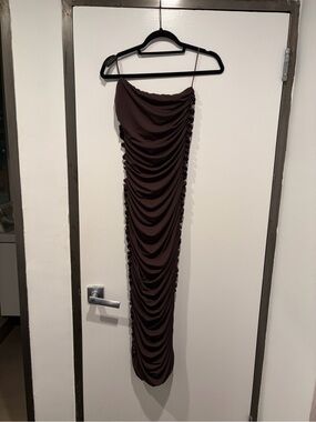 AFRM Java Brown Ruched Slip Dress